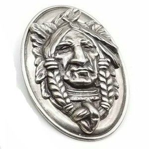 vintage silver tone oval native American face brooch pin jewelry